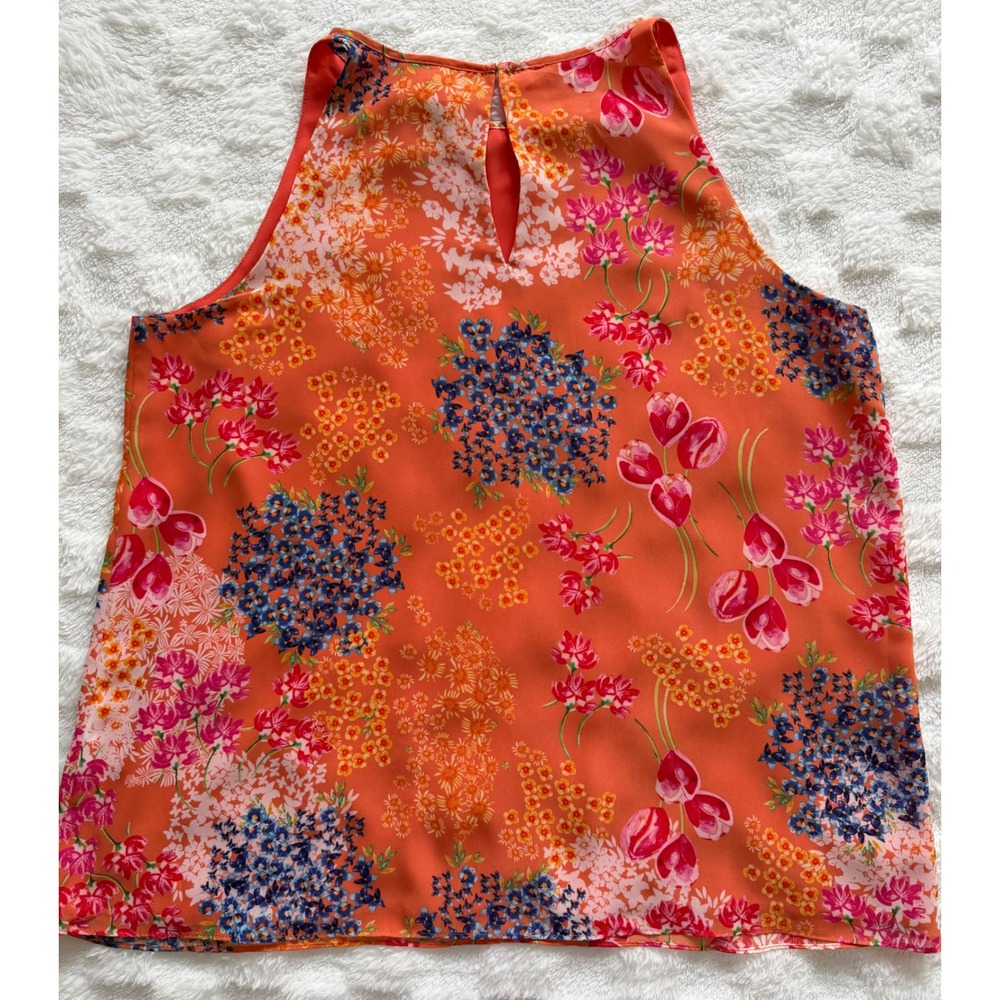 Cynthia Rowley Orange Floral Halter Neck Sleeveless Blouse Large EUC - Picture 4 of 9